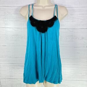 VTG Design y2k turquoise black babydoll small floral cami whimsygoth coquette
